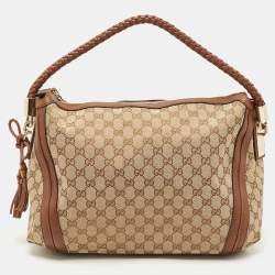 Pre Owned Gucci Brown/Beige GG Canvas and Leather Medium Bella Hobo