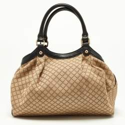 Pre Owned Gucci Beige/Black Diamante Canvas and Leather Medium Sukey Tote