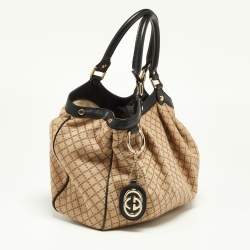 Pre Owned Gucci Beige/Black Diamante Canvas and Leather Medium Sukey Tote