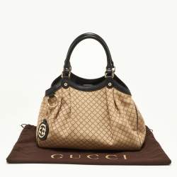 Pre Owned Gucci Beige/Black Diamante Canvas and Leather Medium Sukey Tote