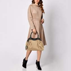 Pre Owned Gucci Beige/Black Diamante Canvas and Leather Medium Sukey Tote