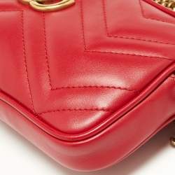 Gucci Red Matelassé Leather Mini GG Marmont Chain Crossbody Bag