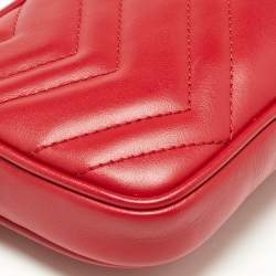 Gucci Red Matelassé Leather Mini GG Marmont Chain Crossbody Bag