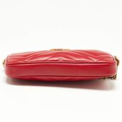 Gucci Red Matelassé Leather Mini GG Marmont Chain Crossbody Bag