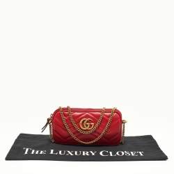 Gucci Red Matelassé Leather Mini GG Marmont Chain Crossbody Bag