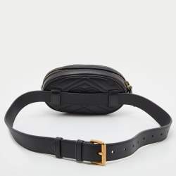 Pre Owned Gucci Black Matelassé Leather GG Marmont Belt Bag