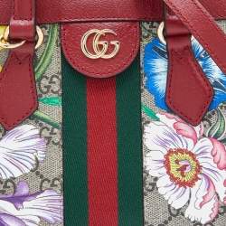 Pre Owned Gucci Multicolor GG Supreme Flora Canvas and Leather Small Ophidia Tote