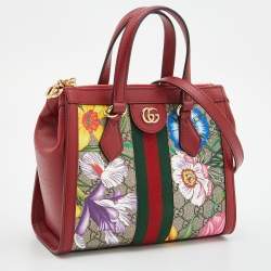 Pre Owned Gucci Multicolor GG Supreme Flora Canvas and Leather Small Ophidia Tote