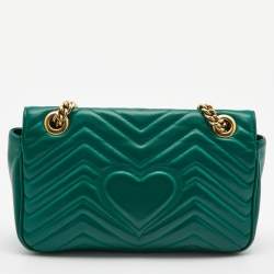 Gucci Green Matelasse Leather Small GG Marmont Shoulder Bag