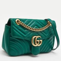 Gucci Green Matelasse Leather Small GG Marmont Shoulder Bag