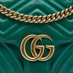 Gucci Green Matelasse Leather Small GG Marmont Shoulder Bag
