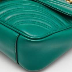 Gucci Green Matelasse Leather Small GG Marmont Shoulder Bag