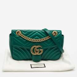 Gucci Green Matelasse Leather Small GG Marmont Shoulder Bag