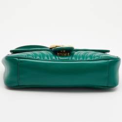 Gucci Green Matelasse Leather Small GG Marmont Shoulder Bag