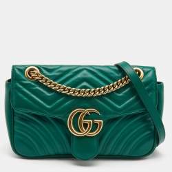 Gucci Green Matelasse Leather Small GG Marmont Shoulder Bag