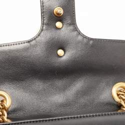 Pre Owned Gucci Black Matelassé Leather Mini GG Marmont Shoulder Bag