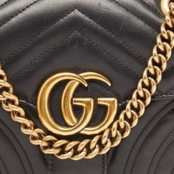 Pre Owned Gucci Black Matelassé Leather Mini GG Marmont Shoulder Bag