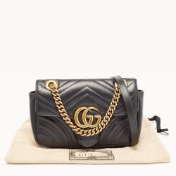 Pre Owned Gucci Black Matelassé Leather Mini GG Marmont Shoulder Bag
