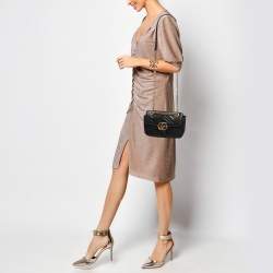 Pre Owned Gucci Black Matelassé Leather Mini GG Marmont Shoulder Bag