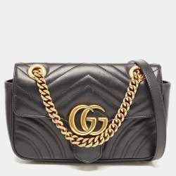Pre Owned Gucci Black Matelassé Leather Mini GG Marmont Shoulder Bag