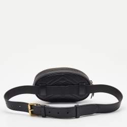 Pre Owned Gucci Black Matelassé Leather GG Marmont Belt Bag