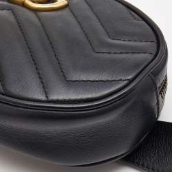 Pre Owned Gucci Black Matelassé Leather GG Marmont Belt Bag