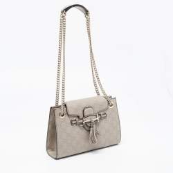 Pre Owned Gucci Grey Guccissima Leather Small Emily Chain Shoulder Bag