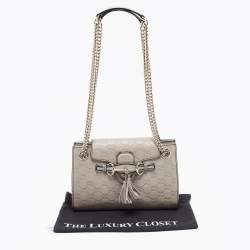 Pre Owned Gucci Grey Guccissima Leather Small Emily Chain Shoulder Bag