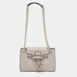 Pre Owned Gucci Grey Guccissima Leather Small Emily Chain Shoulder Bag