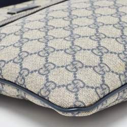 Pre Owned Gucci Grey/Blue GG Supreme Canvas and Leather Crossbody Bag