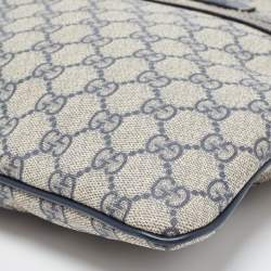 Pre Owned Gucci Grey/Blue GG Supreme Canvas and Leather Crossbody Bag