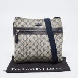 Pre Owned Gucci Grey/Blue GG Supreme Canvas and Leather Crossbody Bag