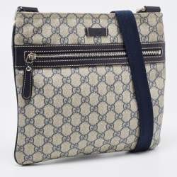 Pre Owned Gucci Grey/Blue GG Supreme Canvas and Leather Crossbody Bag