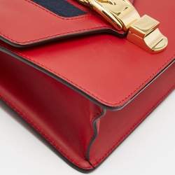 Pre Owned Gucci Red Leather Mini Web Chain Sylvie Crossbody Bag