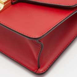 Pre Owned Gucci Red Leather Mini Web Chain Sylvie Crossbody Bag