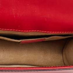 Pre Owned Gucci Red Leather Mini Web Chain Sylvie Crossbody Bag