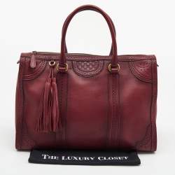 Pre Owned Gucci Burgundy Duilio Brogue Leather Chablis Duffel Bag