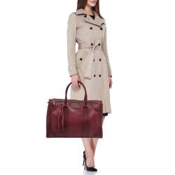 Pre Owned Gucci Burgundy Duilio Brogue Leather Chablis Duffel Bag