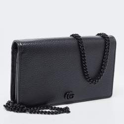 Gucci Black Leather Mini GG Marmont Chain Bag