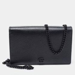 Gucci Black Leather Mini GG Marmont Chain Bag