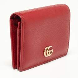 Gucci Red Leather GG Marmont Flap Card Case