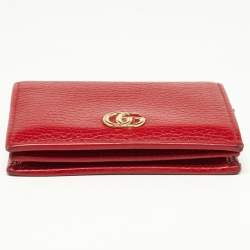Gucci Red Leather GG Marmont Flap Card Case