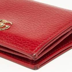 Gucci Red Leather GG Marmont Flap Card Case