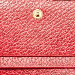 Gucci Red Leather GG Marmont Flap Card Case