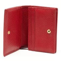 Gucci Red Leather GG Marmont Flap Card Case
