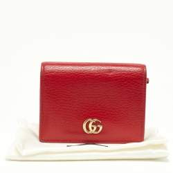 Gucci Red Leather GG Marmont Flap Card Case