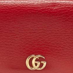 Gucci Red Leather GG Marmont Flap Card Case