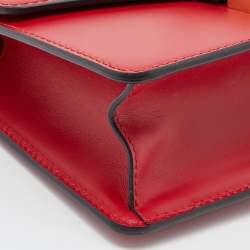 Pre Owned Gucci Red Leather Mini Web Chain Sylvie Crossbody Bag