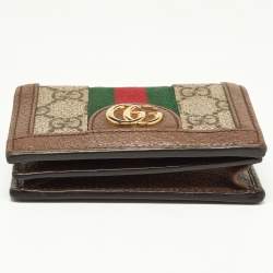 Gucci Brown GG Supreme Canvas and Leather Web Ophidia Card Case Wallet