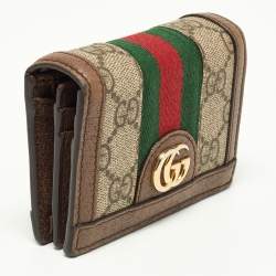 Gucci Brown GG Supreme Canvas and Leather Web Ophidia Card Case Wallet